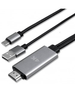 Кабел 4smart USB C към HDMI - за свързване и зареждане на мобилни устройства, черен (разопакован)