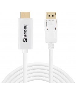 Кабел Sandberg - DisplayPort 1.2/HDMI, бял