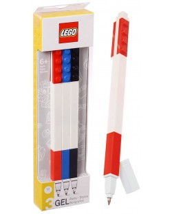 Комплект гел химикалки Lego - С Lego елементи, 3 броя, цветни класик