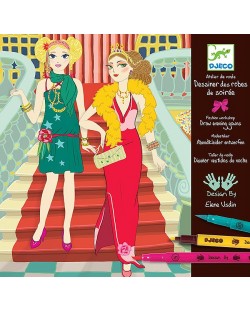 Творчески комплект за оцветяване Djeco - Вечерни рокли от хартия
