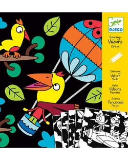 Творчески комплект за рисуване от кадифе Djeco - Кадифени птици