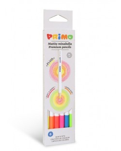Комплект цветни моливи Primo Minabella Fluo - Шестоъгълни, 6 цвята