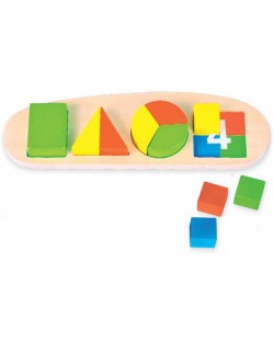 Дървена дидактическа играчка Pino - Цифри и геометрични фигури