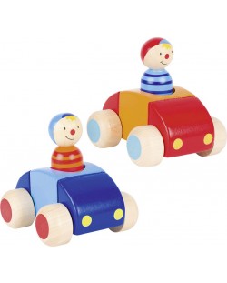 Дървена играчка Goki - Количка с човече и бибитка (асортимент)