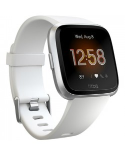 Смарт часовник Fitbit - Versa Lite, 34mm, сребрист с бяла каишка