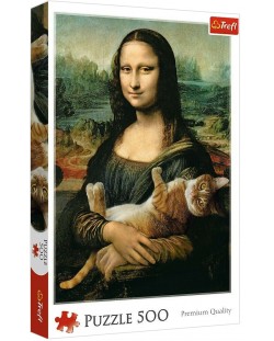 Пъзел Trefl от 500 части - Мона Лиза и мъркащо коте