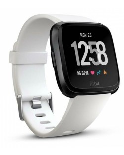 Смарт часовник Fitbit -Versa, черен, бяла силиконова каишка