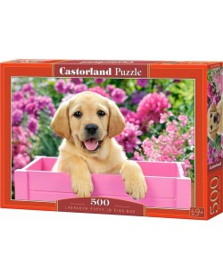Пъзел Castorland от 500 части - Малко лабрадорче в розова кутия