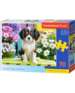 Пъзел Castorland от 70 части - Кученце Шпаньол в цветята