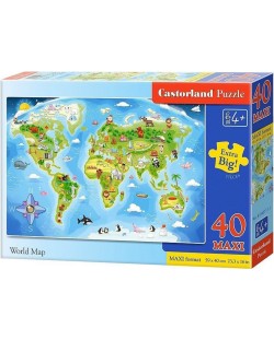 Пъзел Castorland от 40 XXL части - Картата на света