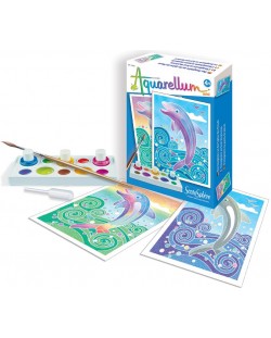 Комплект за оцветяване с акварелни бои Sentosphere Aquarellum Mini - Делфини