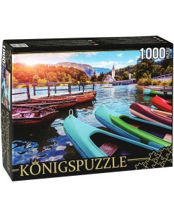 Пъзел Königspuzzle от 1000 части - Лодки в планинско езеро