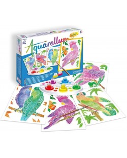 Комплект за оцветяване с акварелни бои Sentosphere Aquarellum Junior - Папагали
