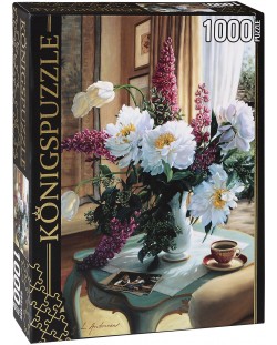 Пъзел Königspuzzle от 1000 части - Цветя на чаената масичка