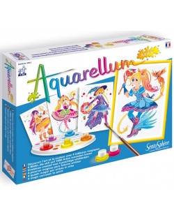 Комплект за оцветяване с акварелни бои Sentosphere Aquarellum Junior - Магически момичета