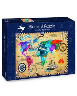 Пъзел Bluebird от 2000 части - Цветна карта на света
