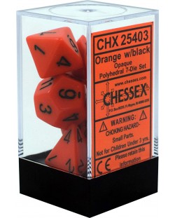 Комплект зарове Chessex Opaque Poly 7 - Orange & Black (7 бр.)