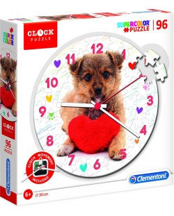 Пъзел-часовник Clementoni от 96 части - Кученце, с механизъм