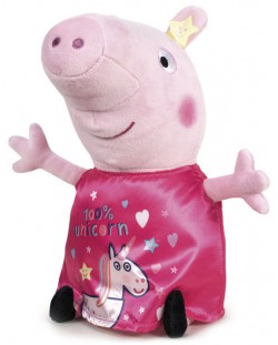Плюшена играчка Peppa Pig - Прасенцето Пепа с розова рокля с еднорог, 28cm