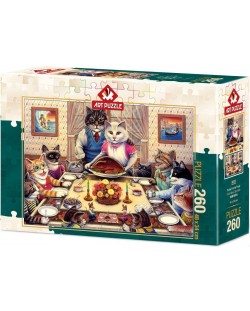 Пъзел Art Puzzle от 260 части - Семейство котки на банкет