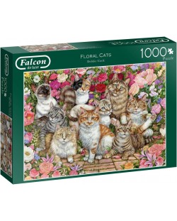 Пъзел Falcon от 1000 части - Котки сред цветята, Деби Кук