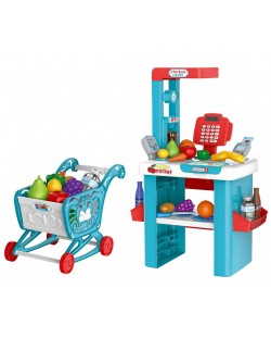 Игрален комплект Bowa - Супермаркет с количка за пазаруване, 56 части