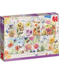 Пъзел Jumbo от 1000 части - Пощенски марки с летни цветя