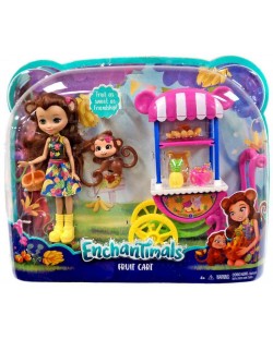 Игрален комплект Mattel Enchantimals - Количката за плодове на Merit Monkey