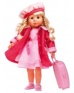 Пееща и говореща кукла Bayer - Мария, 46 cm, с куфарче и розово палто
