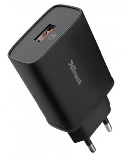 Зарядно устройство Trust - Qmax, USB-A, 18W, черно