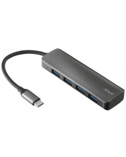USB хъб Trust - Halyx Alum, 4 порта, USB-C, черен