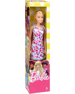 Кукла Barbie Mattel - С розова рокля на червени и лилави цветя