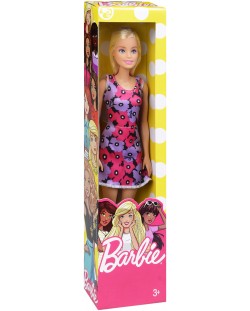 Кукла Barbie Mattel - С розова рокля на розови и лилави цветя