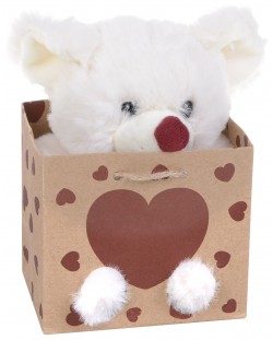 Плюшена играчка Morgenroth Plusch – Бяло мишле със сърчице в торбичка, 12 cm