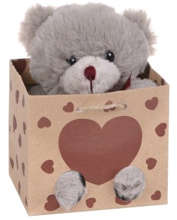 Плюшена играчка Morgenroth Plusch – Сиво мече със сърчице в торбичка, 12 cm