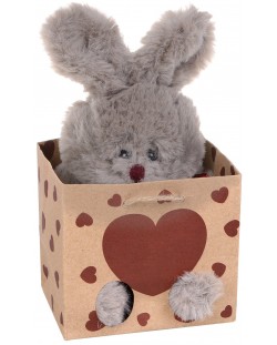 Плюшена играчка Morgenroth Plusch – Сиво зайче със сърце в торбичка, 12 cm