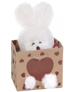Плюшена играчка Morgenroth Plusch – Бяло зайче със сърце в торбичка, 12 cm