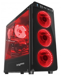 Кутия Genesis - Irid 300, mid tower, черна/червена/прозрачна