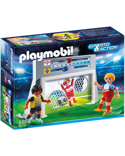 Комплект фигурки Playmobil Sports & Action - Футболисти с футболна врата