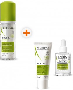 A-Derma Biology Комплект - Почистваща пяна, Серум и Лек крем, 150 + 30 + 40 ml (Лимитирано)