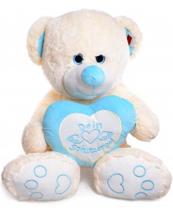 Плюшена играчка Morgenroth Plusch – Мече ангел-пазител със синьо сърце, 113 cm