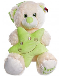 Плюшена играчка Morgenroth Plusch – Мечок с бляскави очи, шапчица и зелена звезда, 82 cm
