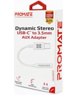 Адаптер ProMate - AUXLink-C, Type-C/3.5 mm, бял