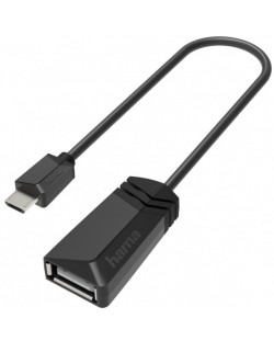 Адаптер Hama - OTG, USB-A/Micro USB, 0.15 m, черен
