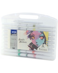 Акрилни маркери Spree Artist - 36 цвята, с 2 контурни маркера, в кутия