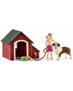 Фигурка Schleich от серията Ферма - Комплект момиче с куче и колибка