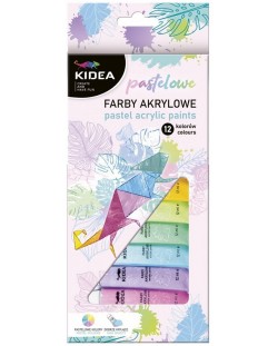 Акрилни бои Kidea - 12 цвята, 12 ml, пастелни