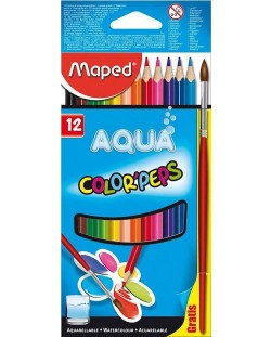 Акварелни моливи Maped Color Peps - 12 цвята, с подарък четка