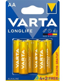Алкални батерии VARTA - Longlife, АА, 4+2 бр.