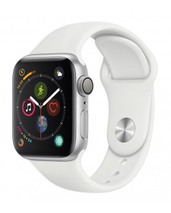 Смарт часовник Apple S4 - 40mm, сребрист, бяла силиконова каишка